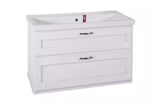 Тумба с раковиной ASB-Woodline Прато 100 белая, патина серебро