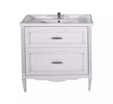 Тумба с раковиной ASB-Woodline Римини Nuovo 80 белая, патина серебро