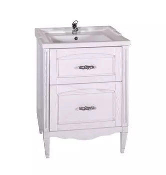 Тумба с раковиной ASB-Woodline Римини Nuovo 60 белая, патина серебро