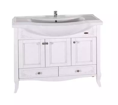 Тумба с раковиной ASB-Woodline Салерно 105 белая, патина серебро