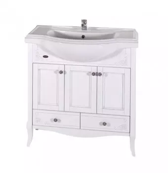 Тумба с раковиной ASB-Woodline Салерно 80 белая, патина серебро