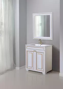 Тумба с раковиной Атолл Мальта 80, белый/золото