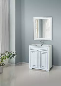 Тумба с раковиной Атолл Мальта 80, белый/серебро