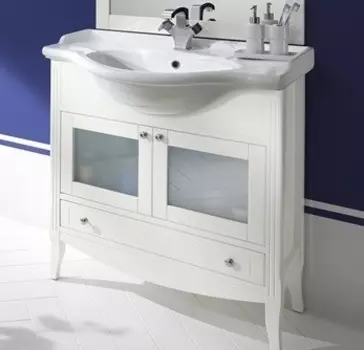 Тумба с раковиной Bagno Piu Sophia 85 Белый матовый с золотой/серебряной патиной с дверцами под стекло