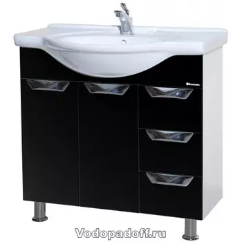 Тумба с раковиной Bellezza Белла 85 Люкс с бельевой корзиной, черный