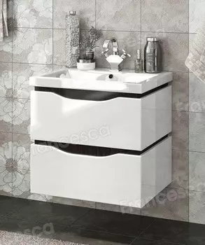 Тумба с раковиной Francesca Latina 60 подвесная белый-венге (2 ящика, ум. Como 60)