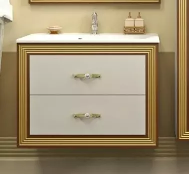 Тумба с раковиной Opadiris Карат 80, белый/золото