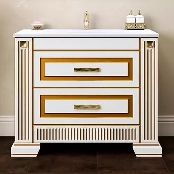 Тумба с раковиной Opadiris Оникс 100, белый/золото