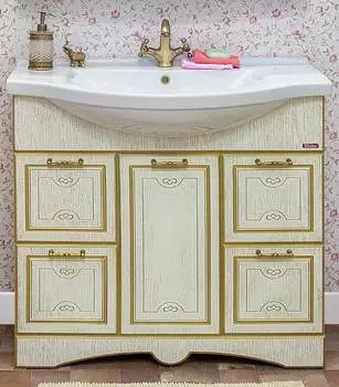 Тумба с раковиной Sanflor Адель 100, белый/золото