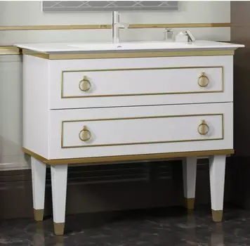 Тумба с раковиной Smile Порто 100 белый/золото