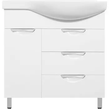 Тумба с раковиной Style Line Жасмин 82 белая, с бельевой корзиной (чаша справа)