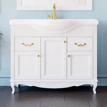 Тумба с раковиной ValenHouse Эллина 105 белая, фурнитура золото