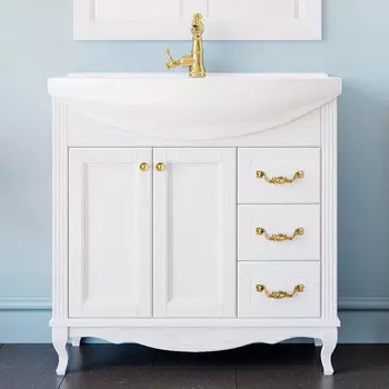 Тумба с раковиной ValenHouse Эллина 85 белая, фурнитура золото