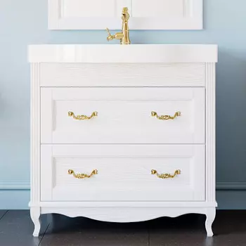 Тумба с раковиной ValenHouse Лиора 90 белая, фурнитура золото