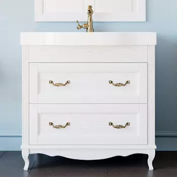 Тумба с раковиной ValenHouse Лиора 90 белая, фурнитура бронза