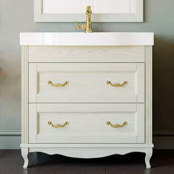 Тумба с раковиной ValenHouse Лиора 90 слоновая кость, фурнитура золото