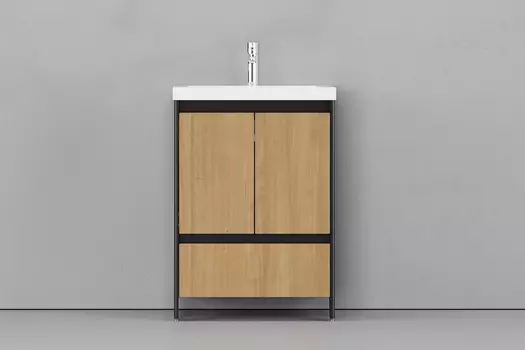 Тумба с раковиной Velvex Klaufs 60.2D.1Y черная, шатанэ, напольная