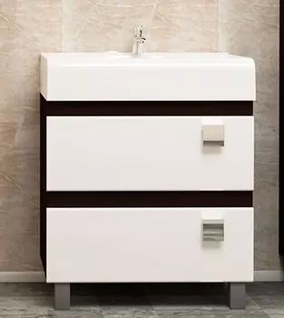 Тумба с раковиной Velvex Lambo 70 напольная, белый/венге