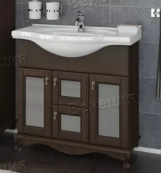 Тумба с раковиной Венеция Виола 85 (2 ящ, 2 дв. ум. Делла Миа 85) фасад стекло