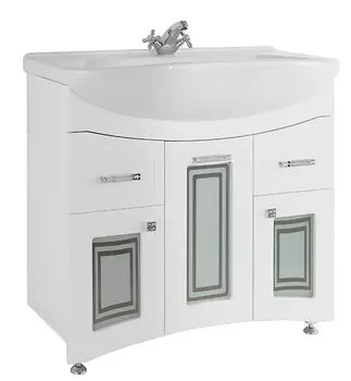 Тумба с раковиной Vod-Ok Адам 90 (фасад стекло), белая