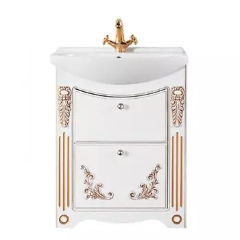 Тумба с раковиной Vod-ok Кармен 75 с ящиками, белый/золото