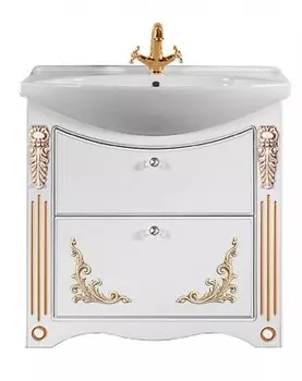 Тумба с раковиной Vod-ok Кармен 85 с ящиками, белый/золото
