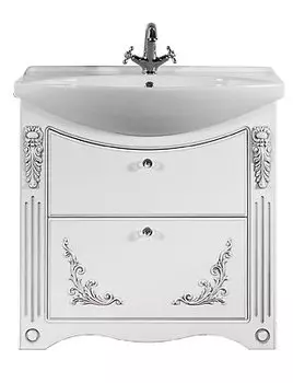 Тумба с раковиной Vod-ok Кармен 85 с ящиками, белый/серебро