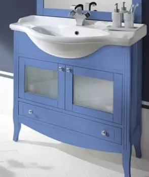 Тумба с раковиной в отделке голубой Bagno Piu Sophia 85 с дверцами под стекло