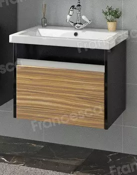 Тумба с умывальником с ящиком подвесная Francesca Doremi 60, черный/ясень