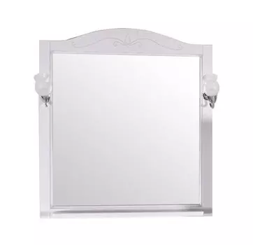 Зеркало ASB-Woodline Салерно 80 со светильниками, белое, патина серебро