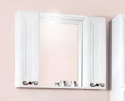 Зеркало Бриклаер Адель 85 белый глянец с двумя шкафчиками