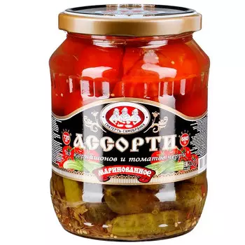 Ассорти Скатерть-Самобранка из корнишонов и черри, стекло 720 гр