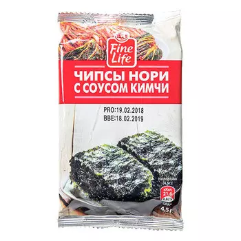 Чипсы нори Fine Life с соусом кимчи 4,5 гр