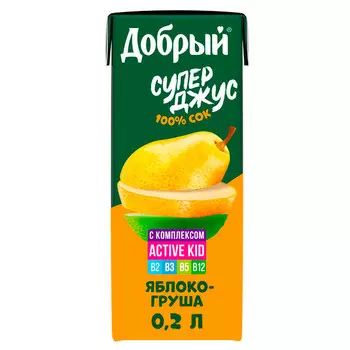 Добрый Супер Джус Яблоко-груша 0.2 литра, 27 шт. в уп.