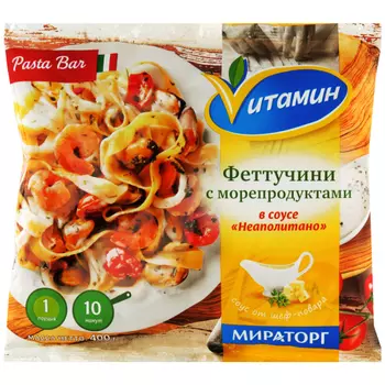 Феттучини VИТАМИН с морепродуктами в соусе Неаполитано заморож 400 гр