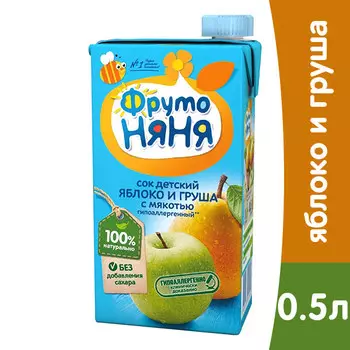 Сок ФрутоНяня яблоко / груша с мякотью 0.5 литра, 6 шт. в уп.