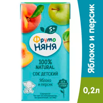 Сок ФрутоНяня яблоко / персик 0.2 литра, 9 шт. в уп.