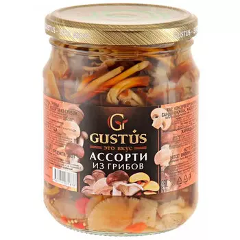 Грибы маринованные Gustus ассорти 580 гр
