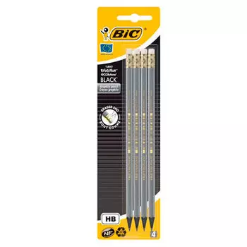 Карандаши BIC Evolution Black чёрно-графитовые с ластиком 4 шт