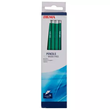 Карандаши пластиковые SIGMA черно-графитовые с ластиком 12 шт