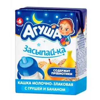 Каша детская Агуша молочно-злаковая с грушей и бананом с 6 месяцев 200 мл., 4 шт. в уп.