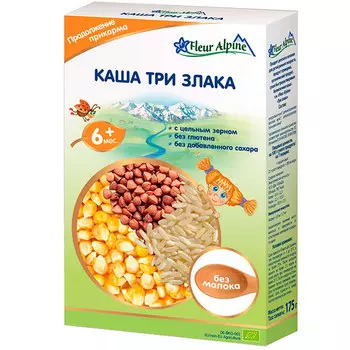 Каша детская Fleur Alpine три злака без молока с 6 месяцев 175 гр