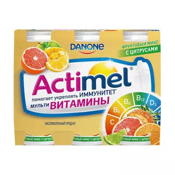 Кисломолочный продукт Actimel Фруктовый микс цитрусовый 2,5% БЗМЖ 6шт x 100 гр