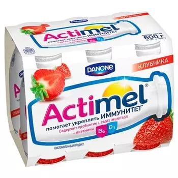 Кисломолочный продукт Аctimel клубника 2,5% БЗМЖ 6шт х 100 гр