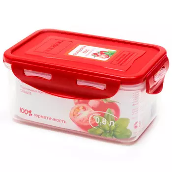 Контейнер Oursson пластиковый герметичный с красной крышкой 16х10,8х7,5 см 0,8 литра