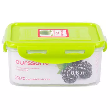 Контейнер Oursson пластиковый герметичный с салатовой крышкой 16х10,8х7,5 см 0,8 литра