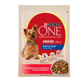 Корм для собак Purina One Моя собака уже взрослая с курицей, морковью и зеленой фасолью в подливе 100 гр