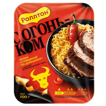 Лапша Роллтон со вкусом говядины по-домашнему с соусом чили 100 гр