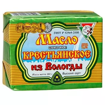 Масло из Вологды сливочное Крестьянское 72,5% БЗМЖ 180 гр