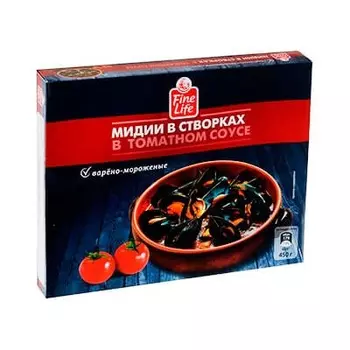 Мидии Fine Life в створках в томатном соусе 450 гр